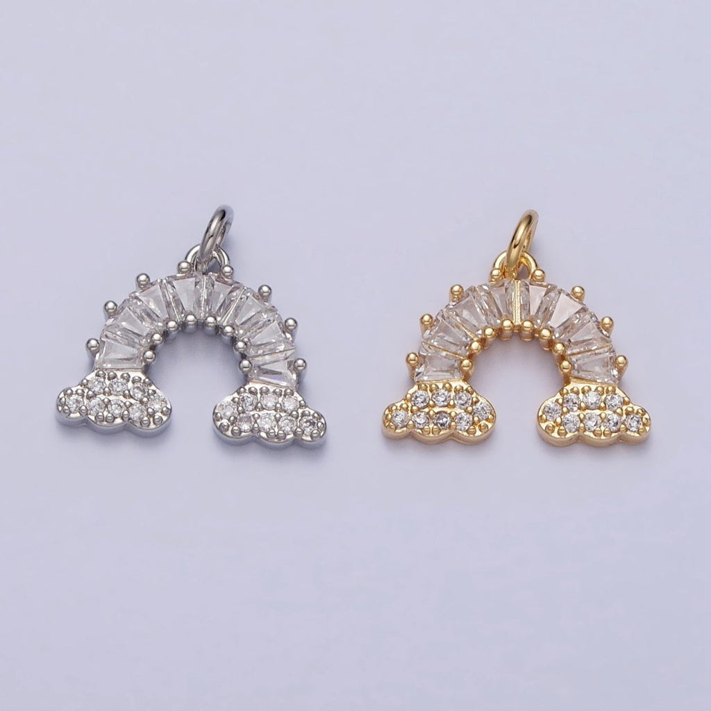 Gold plated Rainbow Clear Baguette Micro Paved CZ Charm in Gold & Silver | AC266 AC267 - DLUXCA