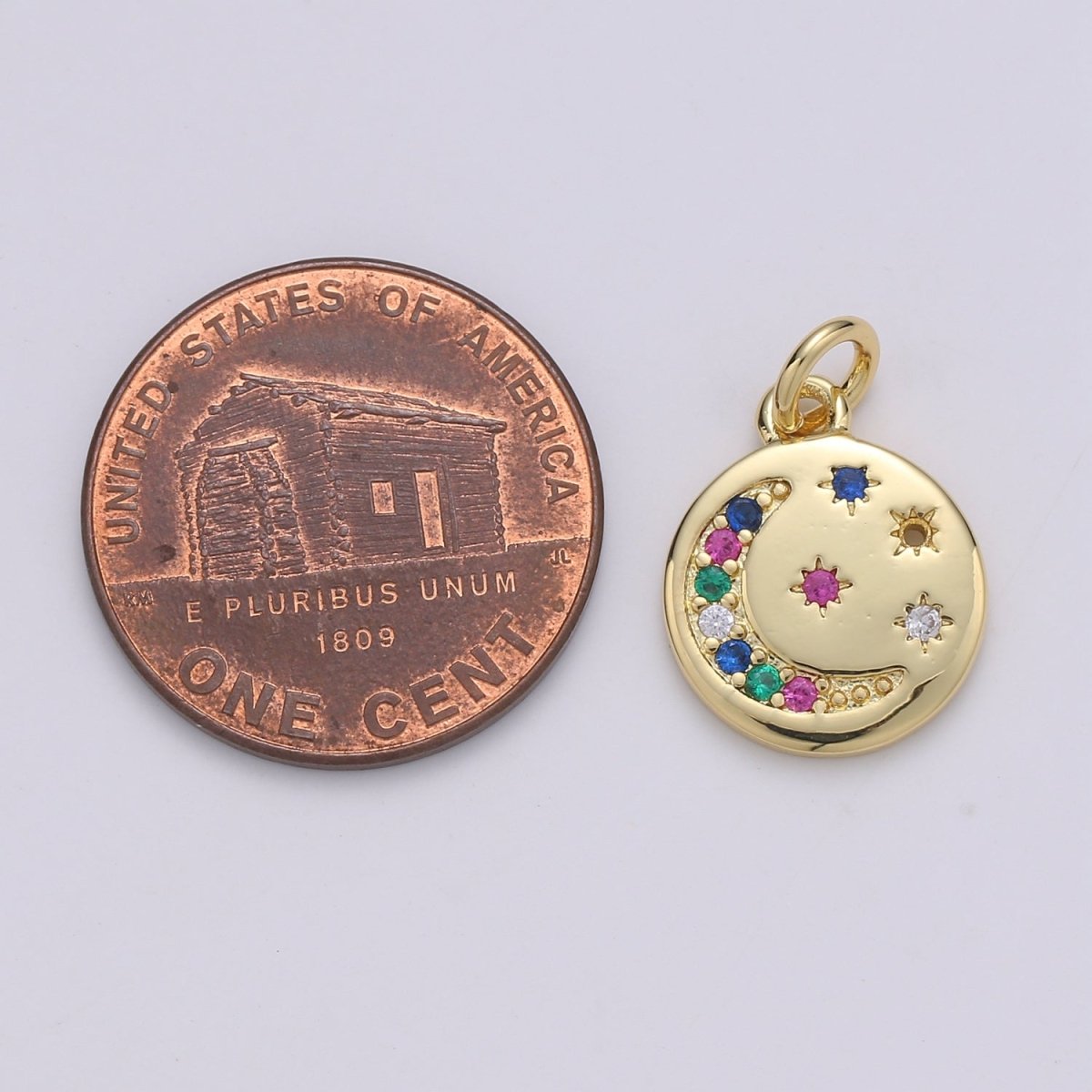 Gold plated Rainbow Crescent Moon Star Coin Charm - D-869 - DLUXCA