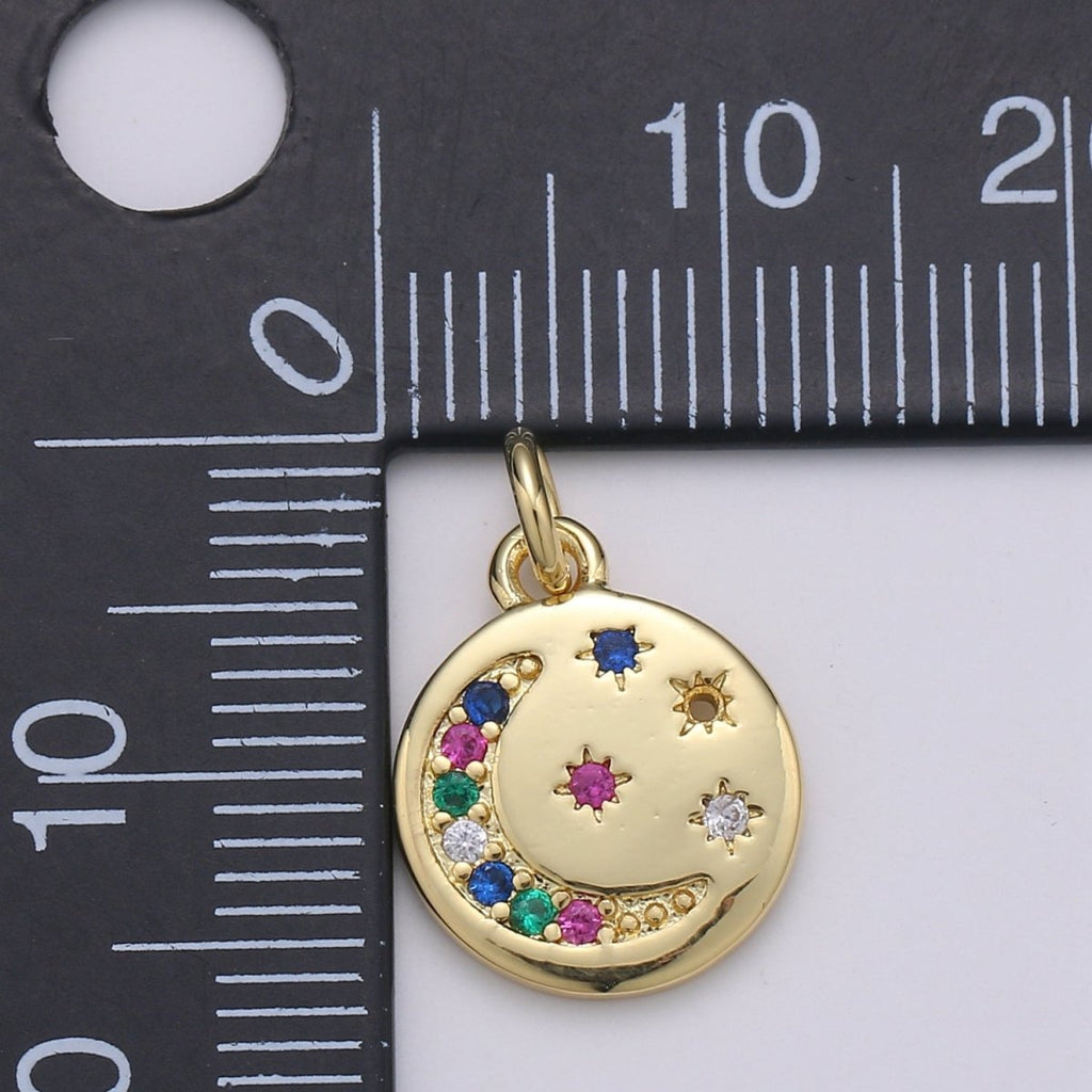 Gold plated Rainbow Crescent Moon Star Coin Charm - D-869 - DLUXCA