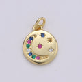 Gold plated Rainbow Crescent Moon Star Coin Charm - D-869 - DLUXCA