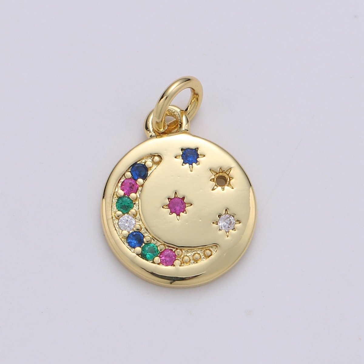 Gold plated Rainbow Crescent Moon Star Coin Charm - D-869 - DLUXCA