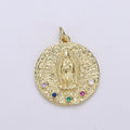 Gold plated Rainbow Crystal Holy Mary Coin Charm D-872 - DLUXCA