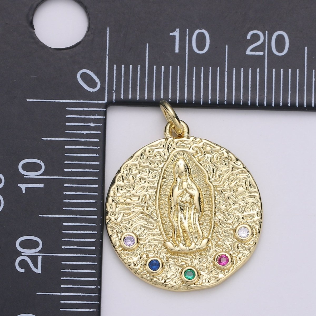 Gold plated Rainbow Crystal Holy Mary Coin Charm D-872 - DLUXCA