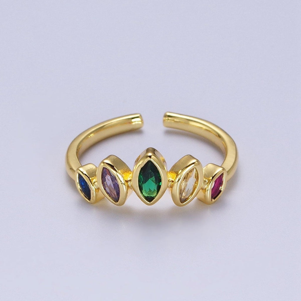 Gold plated Rainbow Multicolor Marquise CZ Adjustable Ring | Y-454 - DLUXCA