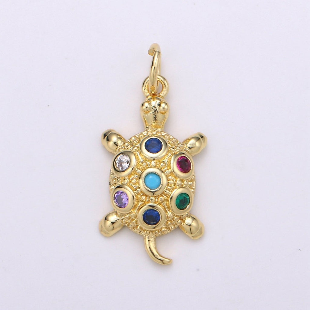 Gold plated Rainbow Turtle Charm D-802 - DLUXCA
