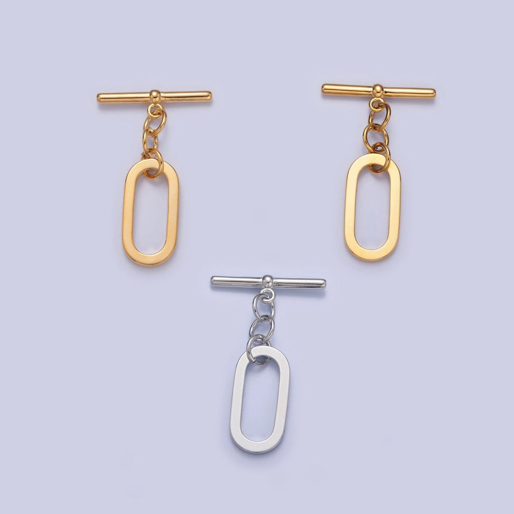Gold plated Rectangular Long Oval Toggle Clasps Closure in Gold & Silver L-747~L-749 - DLUXCA