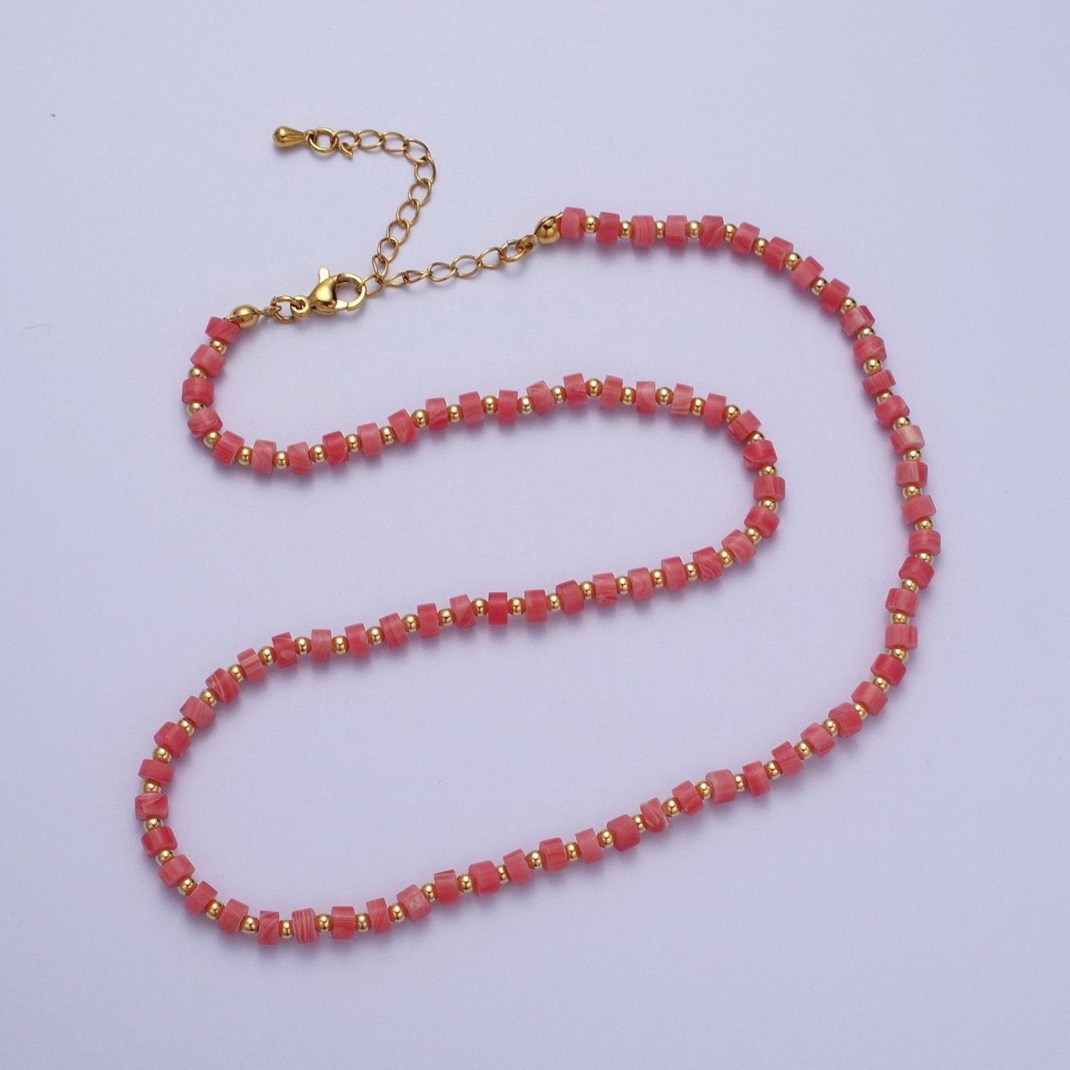 Gold plated Red Coral Rondelle Heishi Gemstone Gold Spacer Beads 15.5 Inch Choker Necklace | WA-1433 Clearance Pricing - DLUXCA
