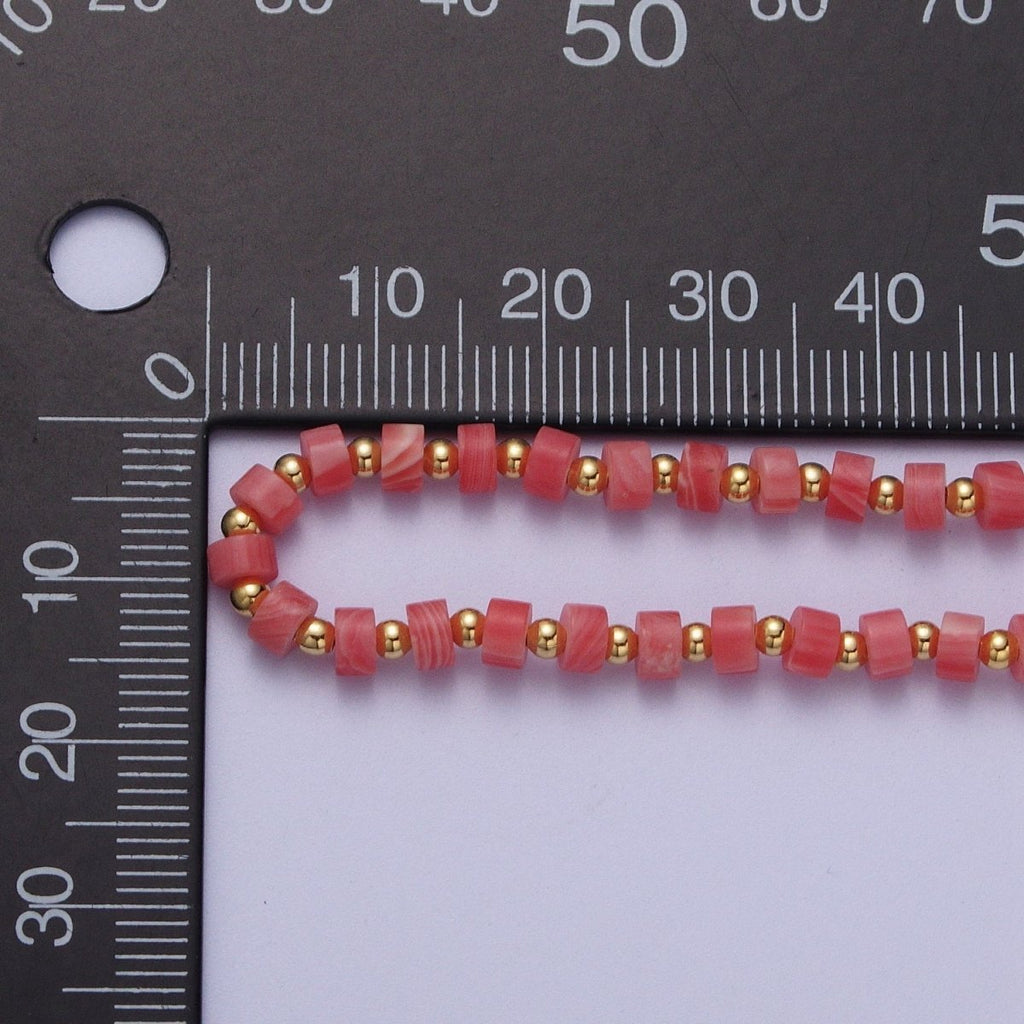 Gold plated Red Coral Rondelle Heishi Gemstone Gold Spacer Beads 15.5 Inch Choker Necklace | WA-1433 Clearance Pricing - DLUXCA