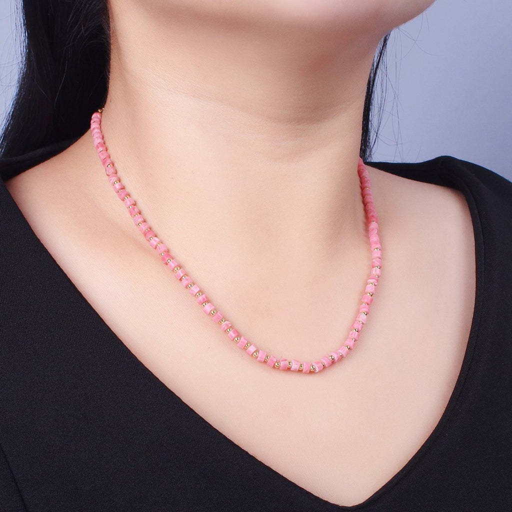 Gold plated Red Coral Rondelle Heishi Gemstone Gold Spacer Beads 15.5 Inch Choker Necklace | WA-1433 Clearance Pricing - DLUXCA