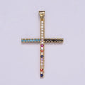 Gold-plated Religious Cross Turquoise Multicolor CZ Micro Paved Pendant in Gold & Silver  N-515 N-516