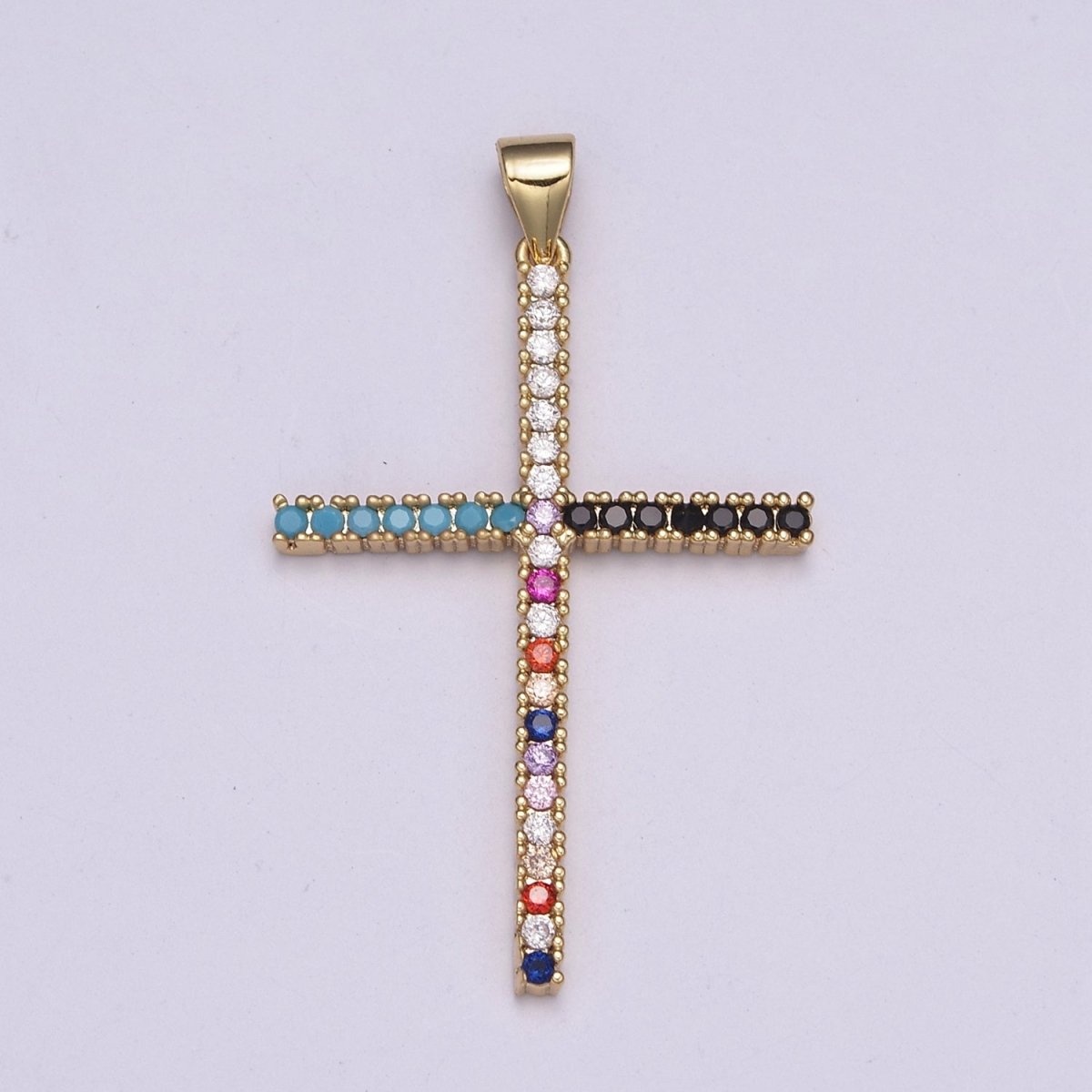 Gold-plated Religious Cross Turquoise Multicolor CZ Micro Paved Pendant in Gold & Silver  N-515 N-516