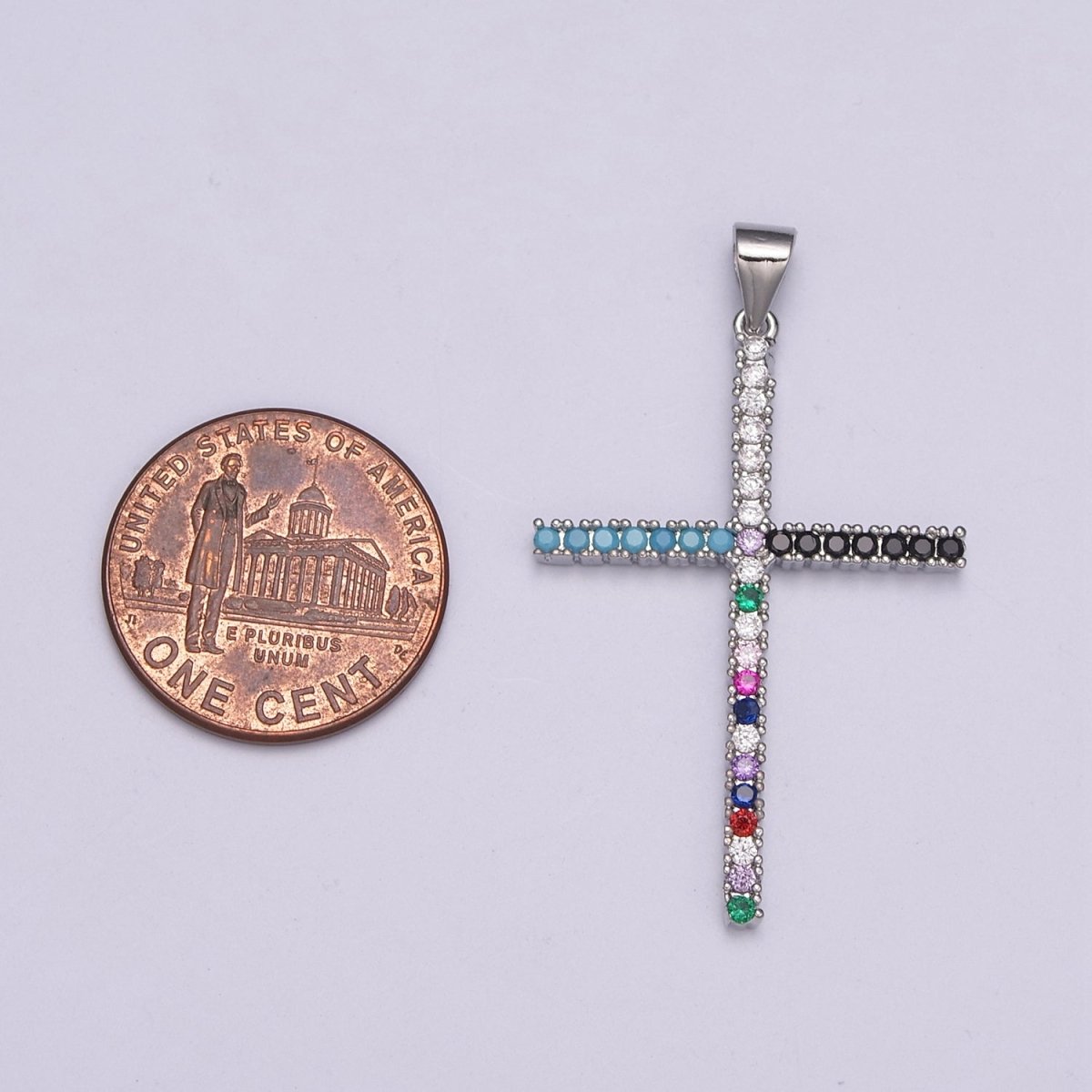 Gold-plated Religious Cross Turquoise Multicolor CZ Micro Paved Pendant in Gold & Silver  N-515 N-516