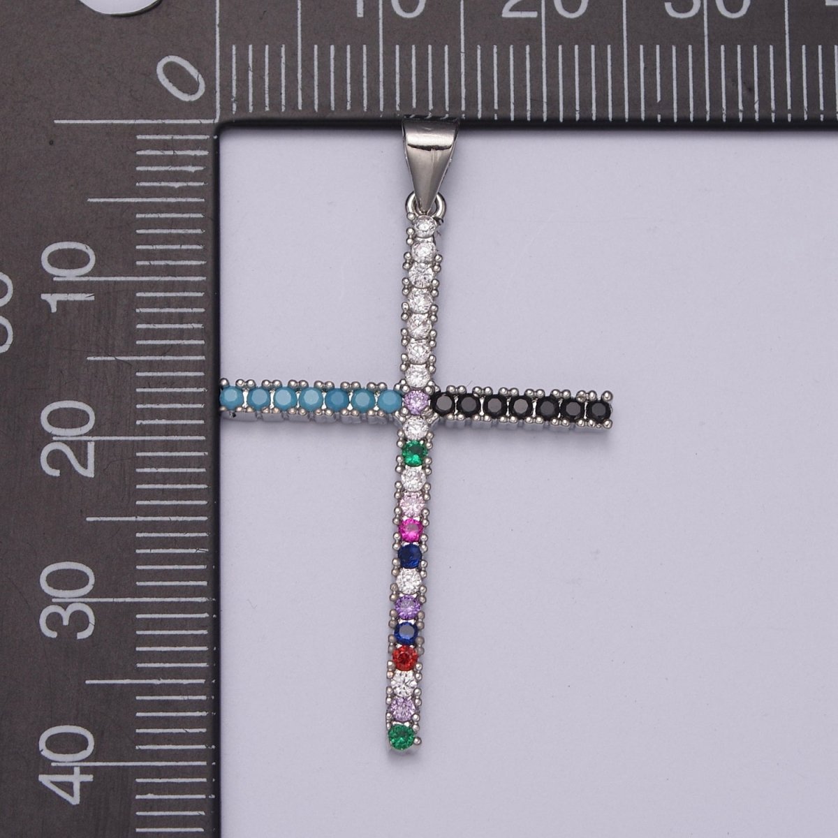 Gold-plated Religious Cross Turquoise Multicolor CZ Micro Paved Pendant in Gold & Silver  N-515 N-516