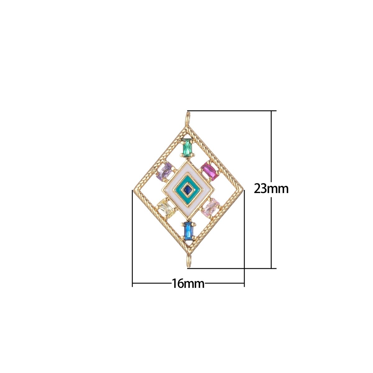 Gold plated Rhombus Charm Connector Multi Color CZ Geometric Charm Bracelet Earring Necklace Link Connector Double Bail Charm F-875 - DLUXCA