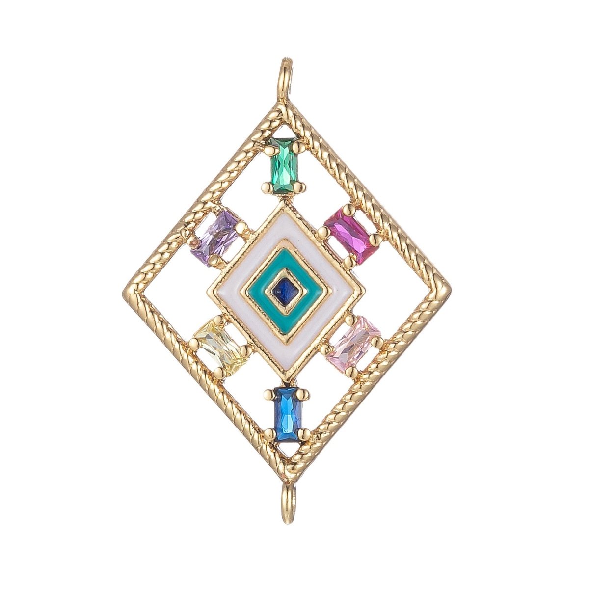 Gold plated Rhombus Charm Connector Multi Color CZ Geometric Charm Bracelet Earring Necklace Link Connector Double Bail Charm F-875 - DLUXCA