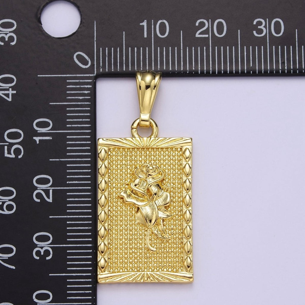 Gold plated Rose Pendant, Dainty Gold Tag Necklace Bracelet Charm for DIY Jewelry Making Supply J-483 - DLUXCA