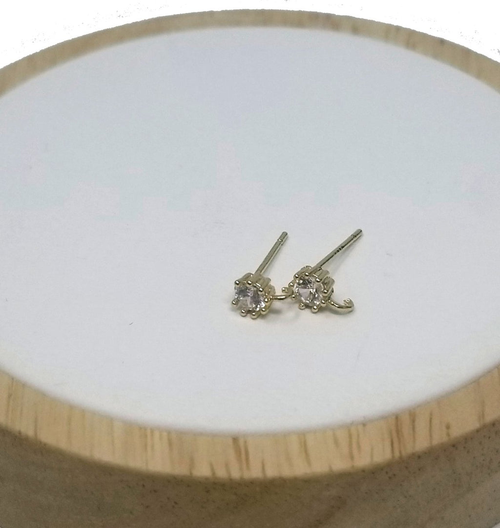 Gold plated Round Crystal Cubic Zirconia Studs with open link for Earring Making Supply K-088 - DLUXCA