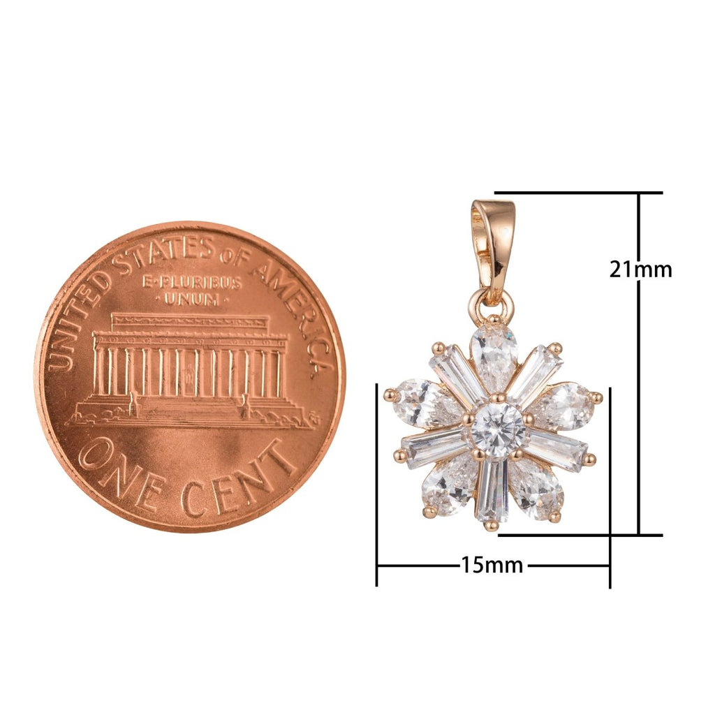 Gold plated Round Flower Crystal Pendants I-817 - DLUXCA
