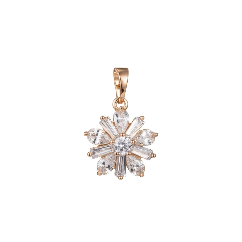 Gold plated Round Flower Crystal Pendants I-817 - DLUXCA