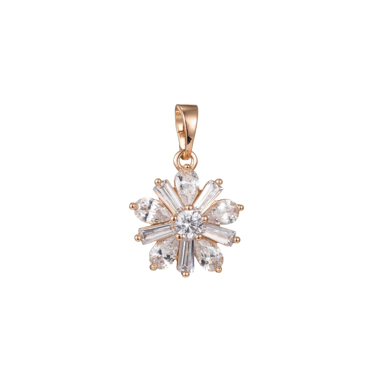 Gold plated Round Flower Crystal Pendants I-817 - DLUXCA