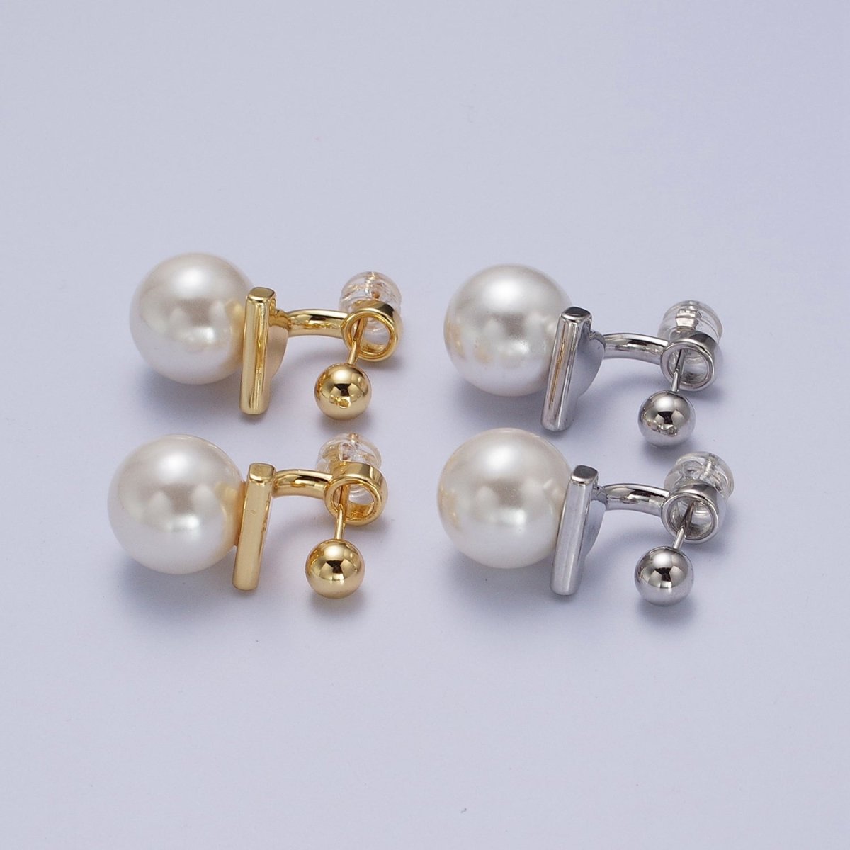 Gold plated Round Shell Pearl Ear Jacket Back Drop Earrings in Gold & Silver | Y-262 Y-263 - DLUXCA