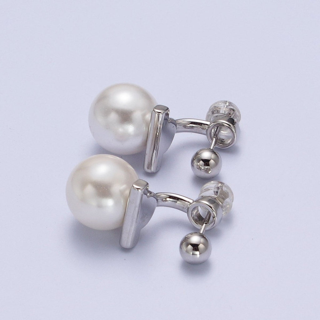 Gold plated Round Shell Pearl Ear Jacket Back Drop Earrings in Gold & Silver | Y-262 Y-263 - DLUXCA
