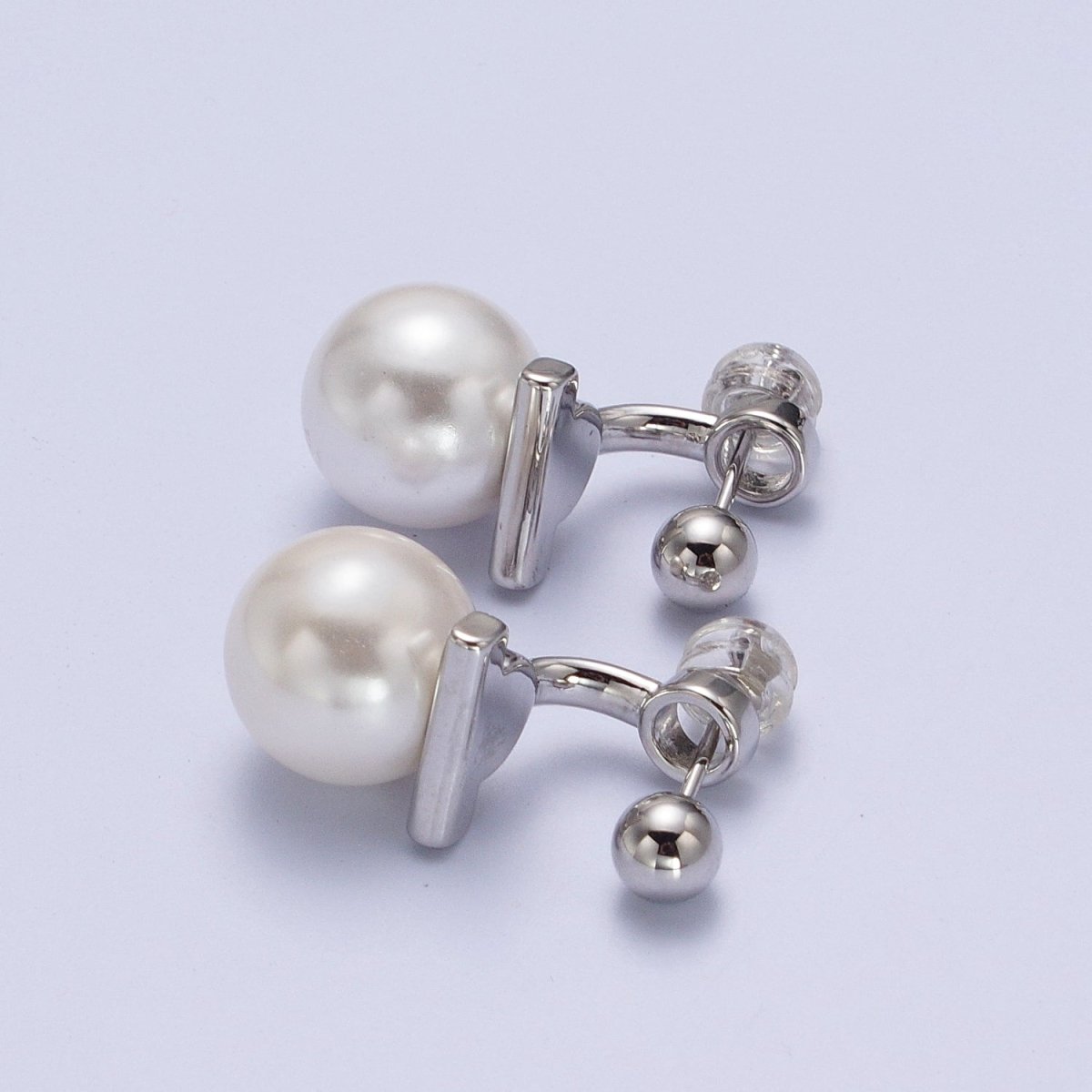 Gold plated Round Shell Pearl Ear Jacket Back Drop Earrings in Gold & Silver | Y-262 Y-263 - DLUXCA
