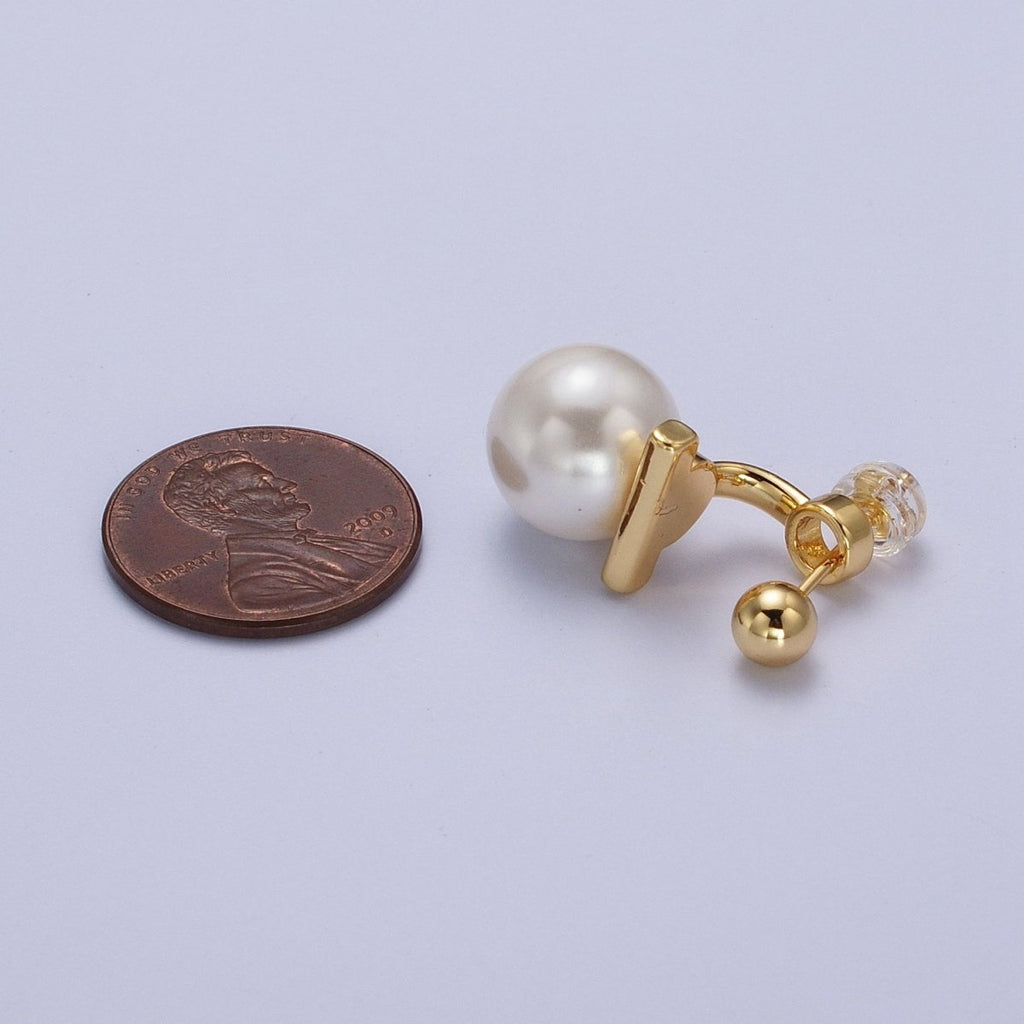 Gold plated Round Shell Pearl Ear Jacket Back Drop Earrings in Gold & Silver | Y-262 Y-263 - DLUXCA