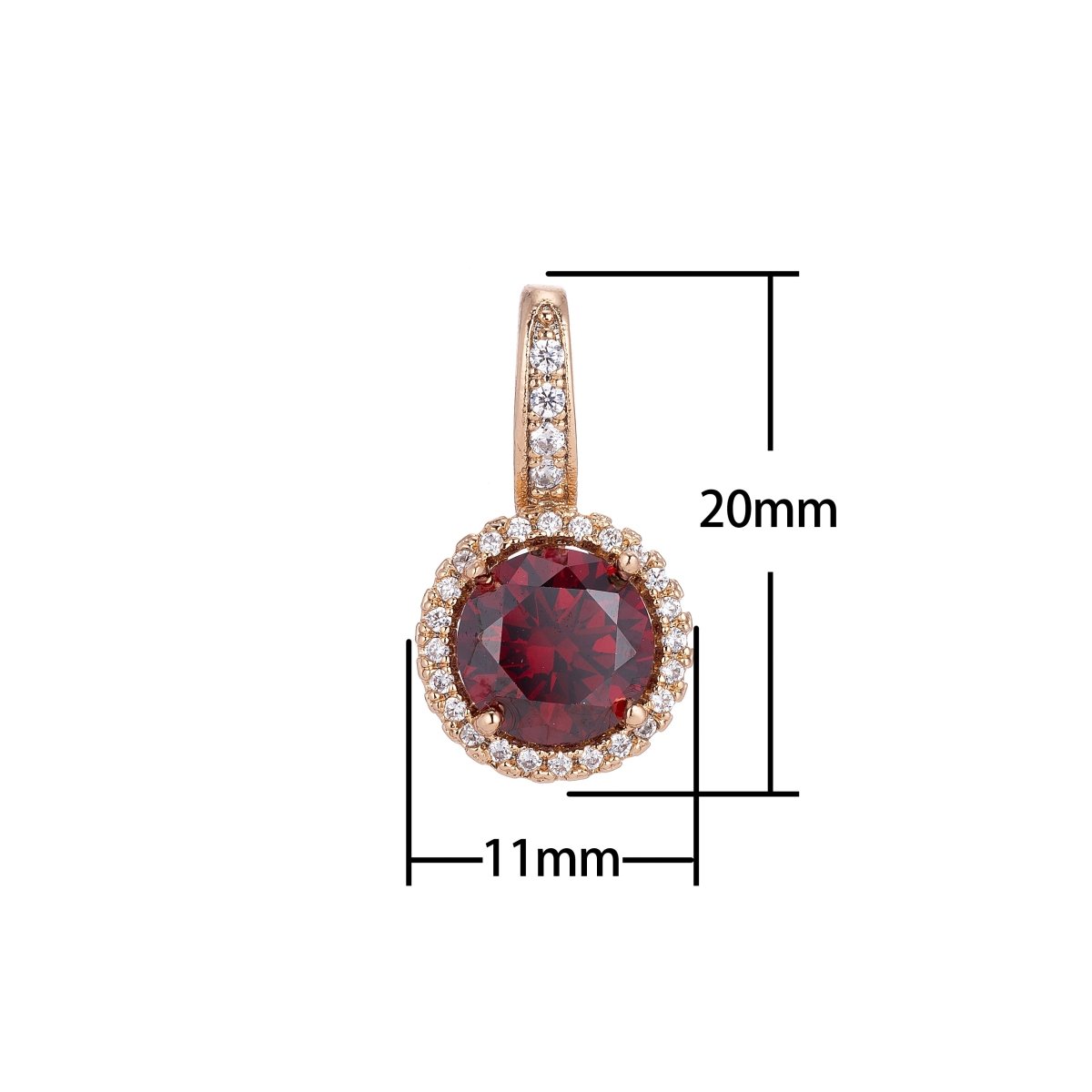 Gold plated Ruby Red Maroon Gem, Classic Elegant Cubic Zirconia Necklace Pendant Charm Bails Findings for Jewelry Making H-667 - DLUXCA