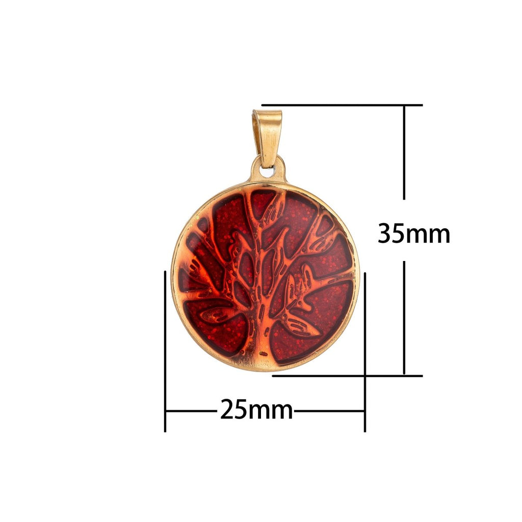 Gold plated Rustic Red Tree of Life Pendant Coin Medallion Charm with Bails for Layer necklace Earring Bracelet Jewelry Making Supply J-417 - DLUXCA