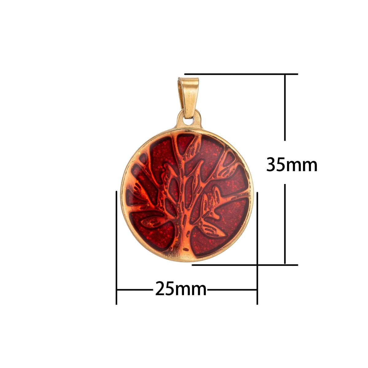 Gold plated Rustic Red Tree of Life Pendant Coin Medallion Charm with Bails for Layer necklace Earring Bracelet Jewelry Making Supply J-417 - DLUXCA