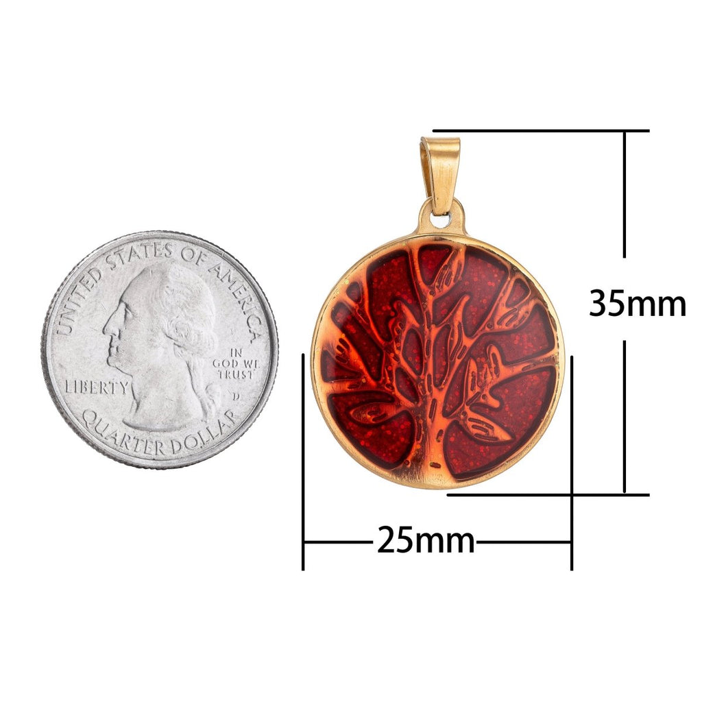 Gold plated Rustic Red Tree of Life Pendant Coin Medallion Charm with Bails for Layer necklace Earring Bracelet Jewelry Making Supply J-417 - DLUXCA