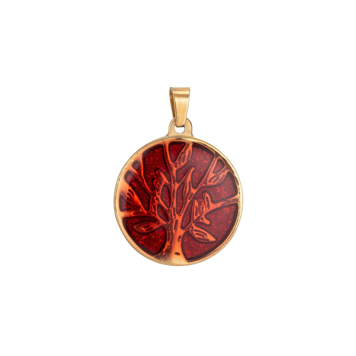 Gold plated Rustic Red Tree of Life Pendant Coin Medallion Charm with Bails for Layer necklace Earring Bracelet Jewelry Making Supply J-417 - DLUXCA