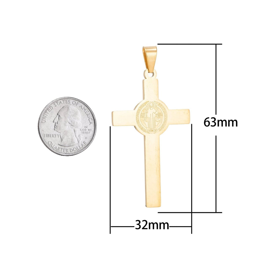 Gold plated Saint Benedict Cross Pendant San Benito Saint Benedict Charm for Layered Necklace Religious Jewelry Making J-397 - DLUXCA