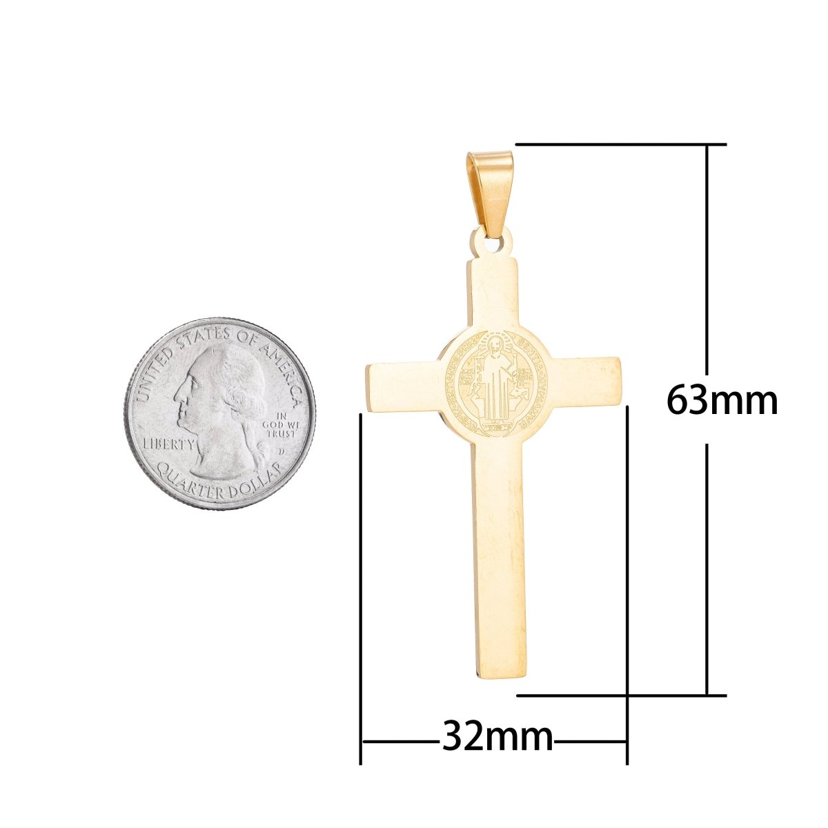 Gold plated Saint Benedict Cross Pendant San Benito Saint Benedict Charm for Layered Necklace Religious Jewelry Making J-397 - DLUXCA