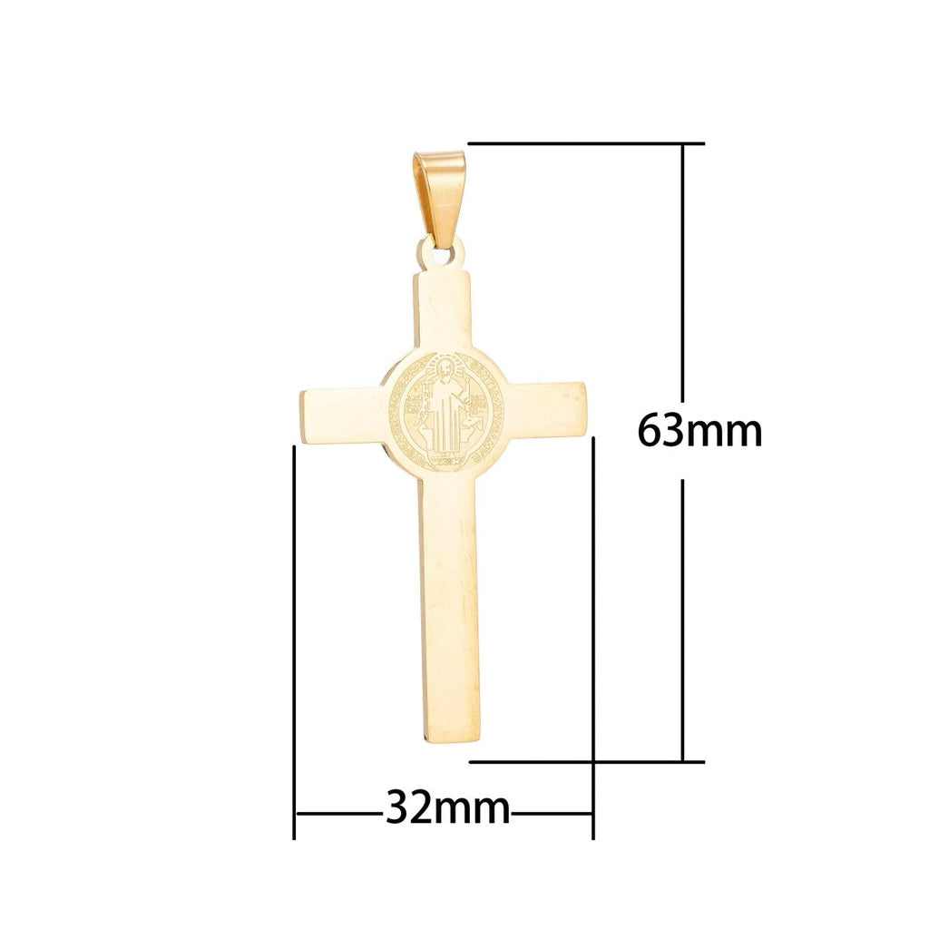 Gold plated Saint Benedict Cross Pendant San Benito Saint Benedict Charm for Layered Necklace Religious Jewelry Making J-397 - DLUXCA