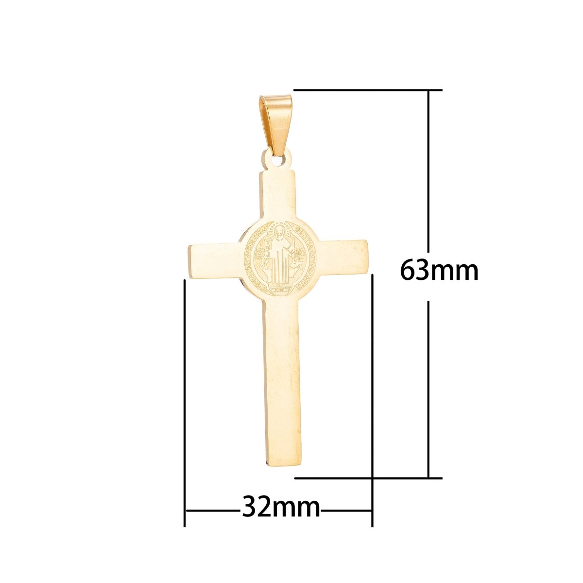 Gold plated Saint Benedict Cross Pendant San Benito Saint Benedict Charm for Layered Necklace Religious Jewelry Making J-397 - DLUXCA