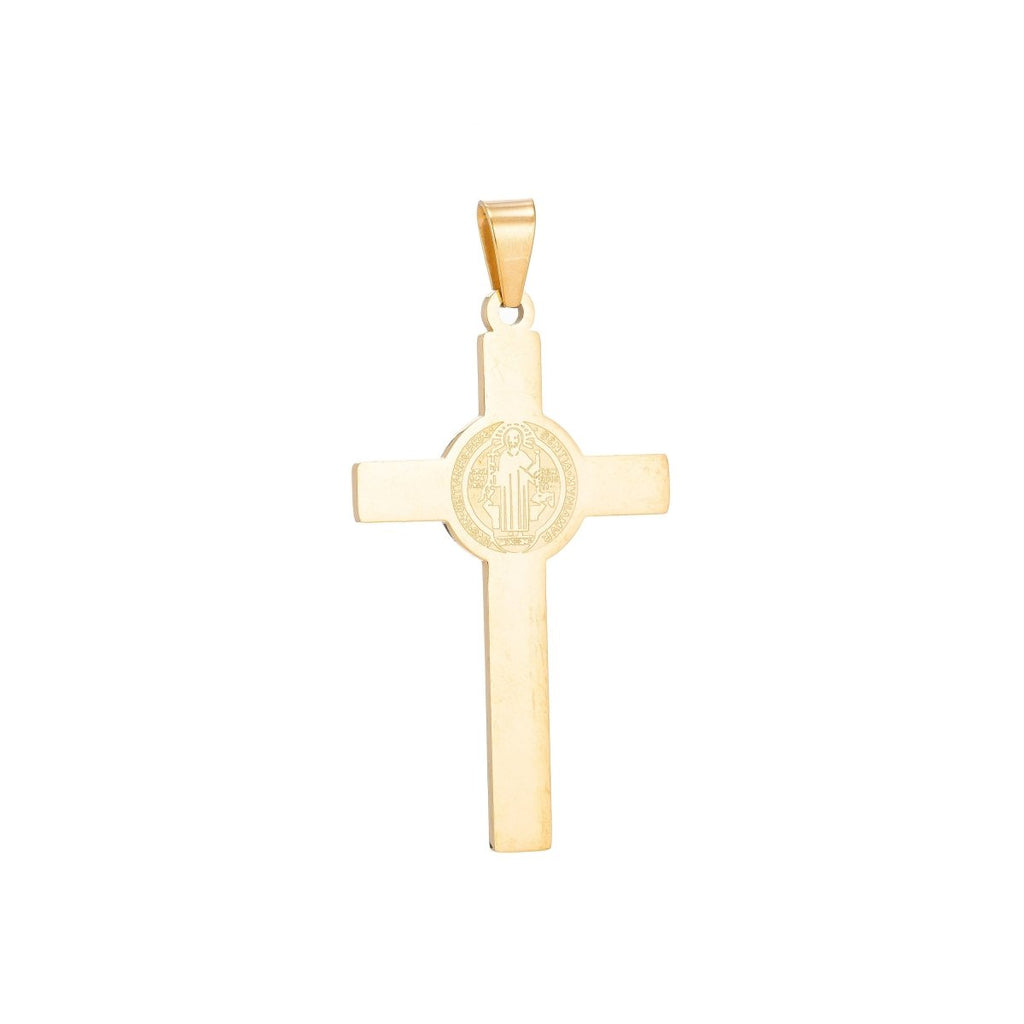 Gold plated Saint Benedict Cross Pendant San Benito Saint Benedict Charm for Layered Necklace Religious Jewelry Making J-397 - DLUXCA