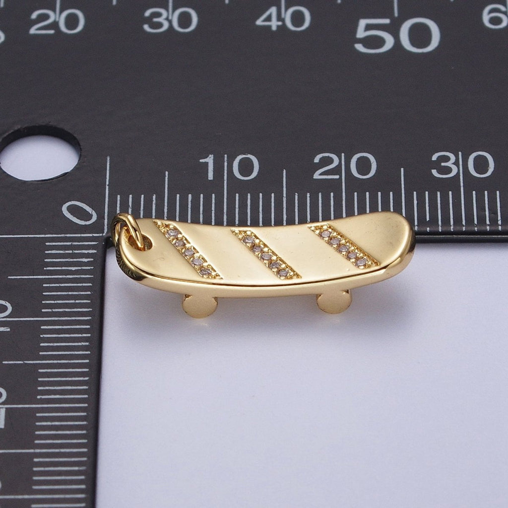Gold plated Skateboard Triple Micro Paved CZ Charm in Silver & Gold E-515 E-525