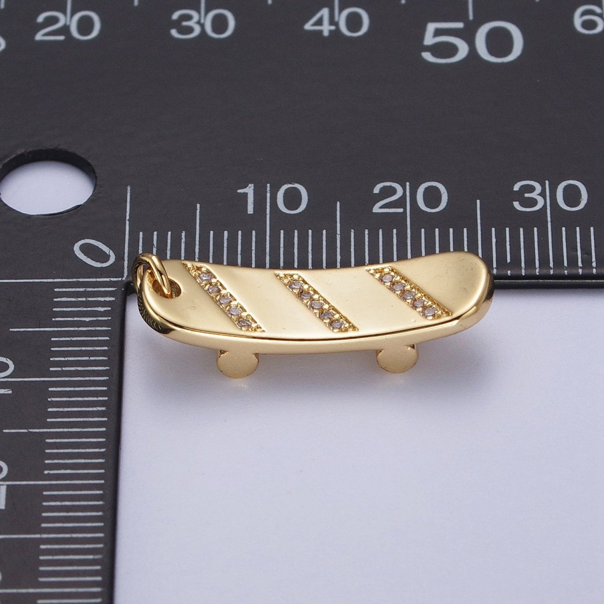Gold plated Skateboard Triple Micro Paved CZ Charm in Silver & Gold E-515 E-525