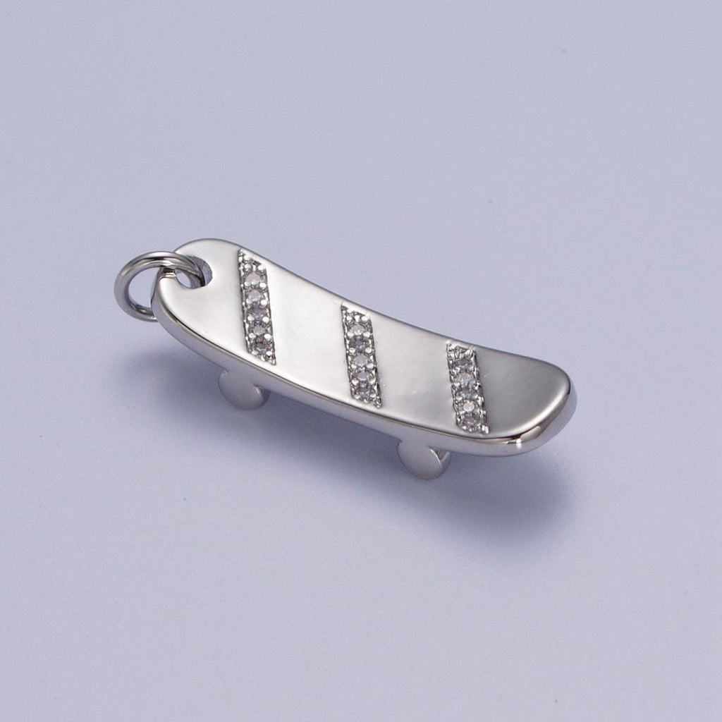Gold plated Skateboard Triple Micro Paved CZ Charm in Silver & Gold E-515 E-525