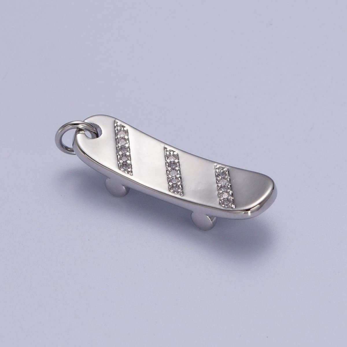 Gold plated Skateboard Triple Micro Paved CZ Charm in Silver & Gold E-515 E-525