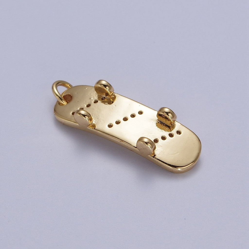 Gold plated Skateboard Triple Micro Paved CZ Charm in Silver & Gold E-515 E-525