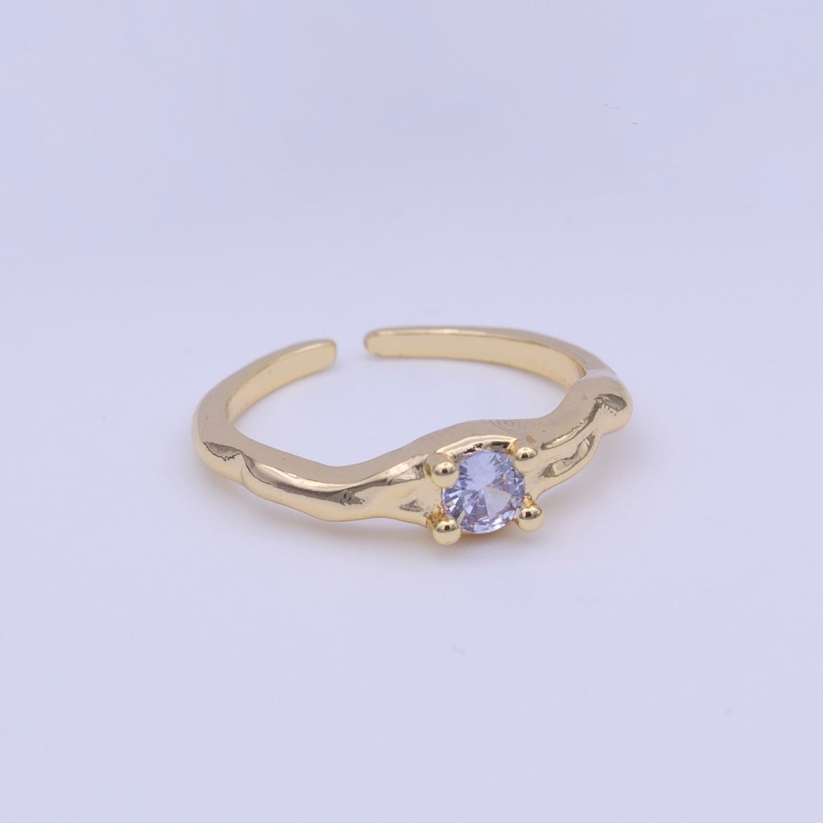 Gold plated Solitaire Cubic Zirconia Geometric Abstract Adjustable Ring | Y-420 - DLUXCA