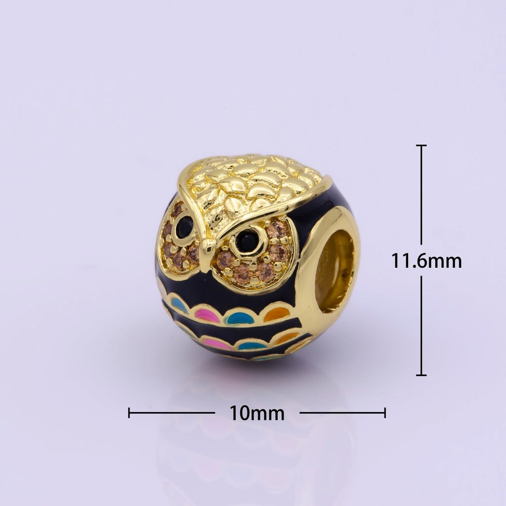 Gold plated Spacer, Rainbow Owl Cloissone, Pink Girl Cubic Zirconia Bracelet Charm Bead Connector Pendant For Jewelry Making B-235 - DLUXCA