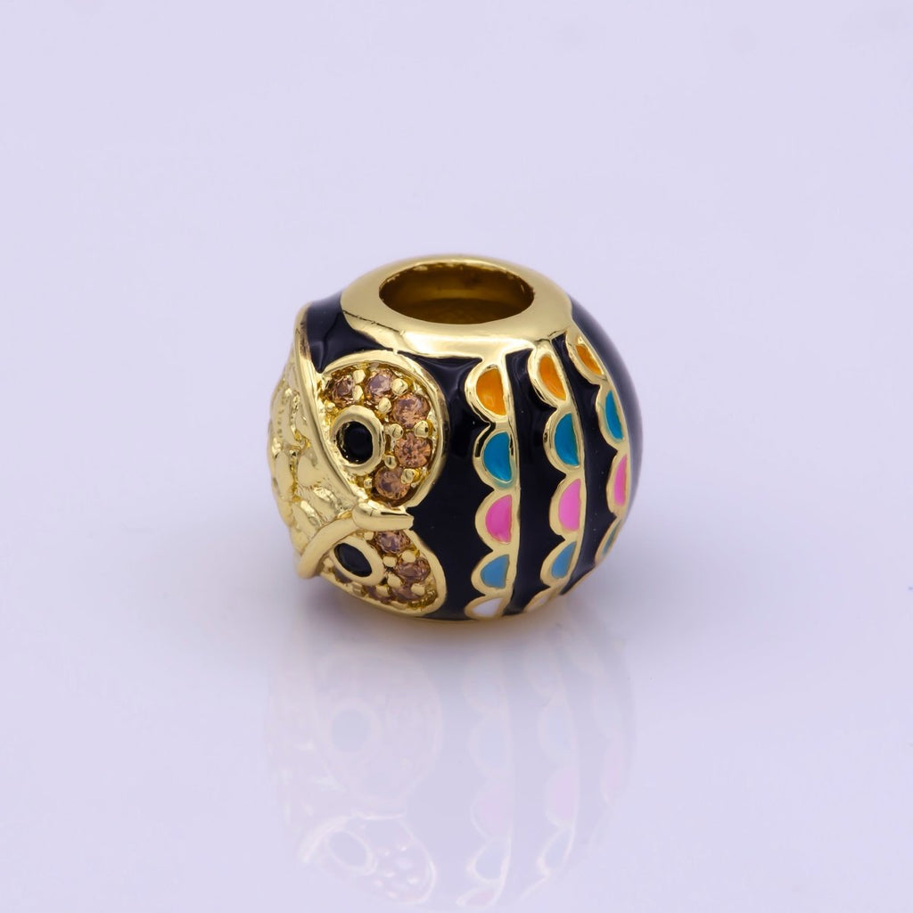 Gold plated Spacer, Rainbow Owl Cloissone, Pink Girl Cubic Zirconia Bracelet Charm Bead Connector Pendant For Jewelry Making B-235 - DLUXCA
