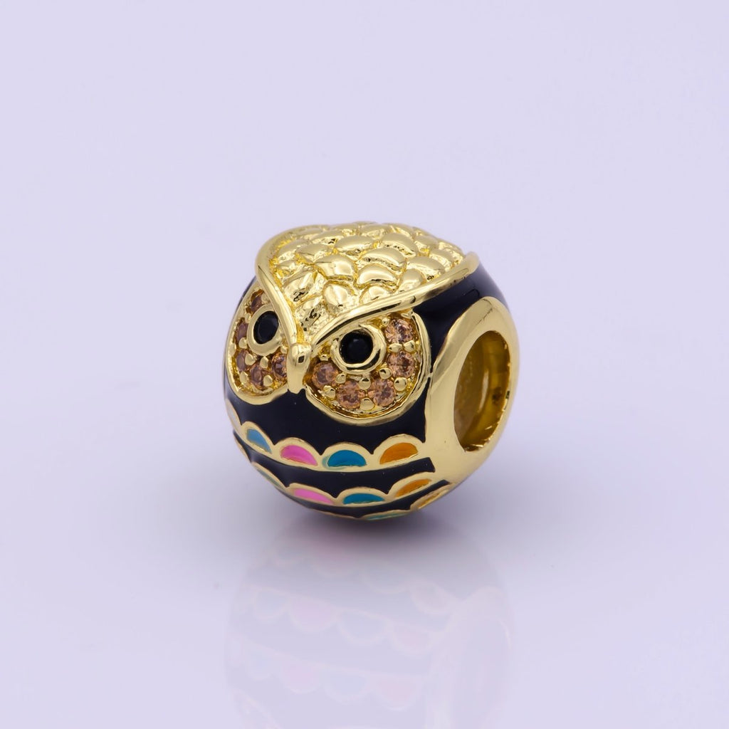 Gold plated Spacer, Rainbow Owl Cloissone, Pink Girl Cubic Zirconia Bracelet Charm Bead Connector Pendant For Jewelry Making B-235 - DLUXCA