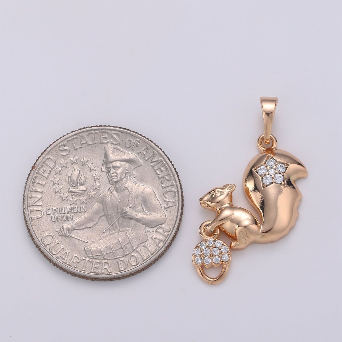 Gold plated Squirrel Charm Acorn Squirrel Cz Cubic Animal Charms for Necklace Jewelry Making Wild Animal Kawaii Cute Animal Pendant J-114 - DLUXCA