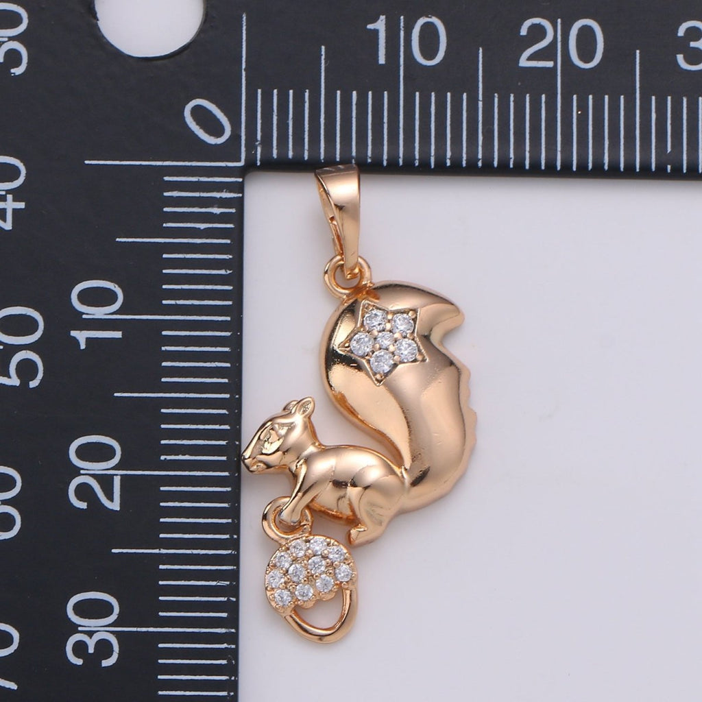 Gold plated Squirrel Charm Acorn Squirrel Cz Cubic Animal Charms for Necklace Jewelry Making Wild Animal Kawaii Cute Animal Pendant J-114 - DLUXCA