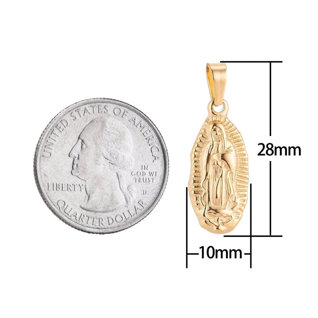Gold plated Stainless Steel Catholic Mother Mary Praying Charm Pendant w/ Bails Findings for Earring Necklace Jewelry Making Supplies J-379 - DLUXCA